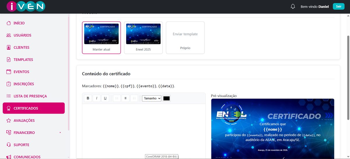 Editor de criação de certificado do IVEN